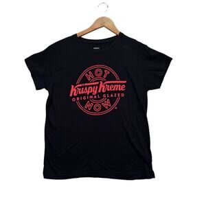 Krispy Kreme Hot Doughnuts Coffee Now Black Red Print T-Shirt Black L